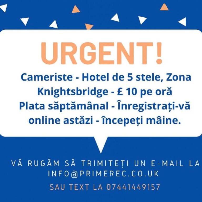 Fotografie din anunț: Recrutam Cameriste si Public area £10/oră